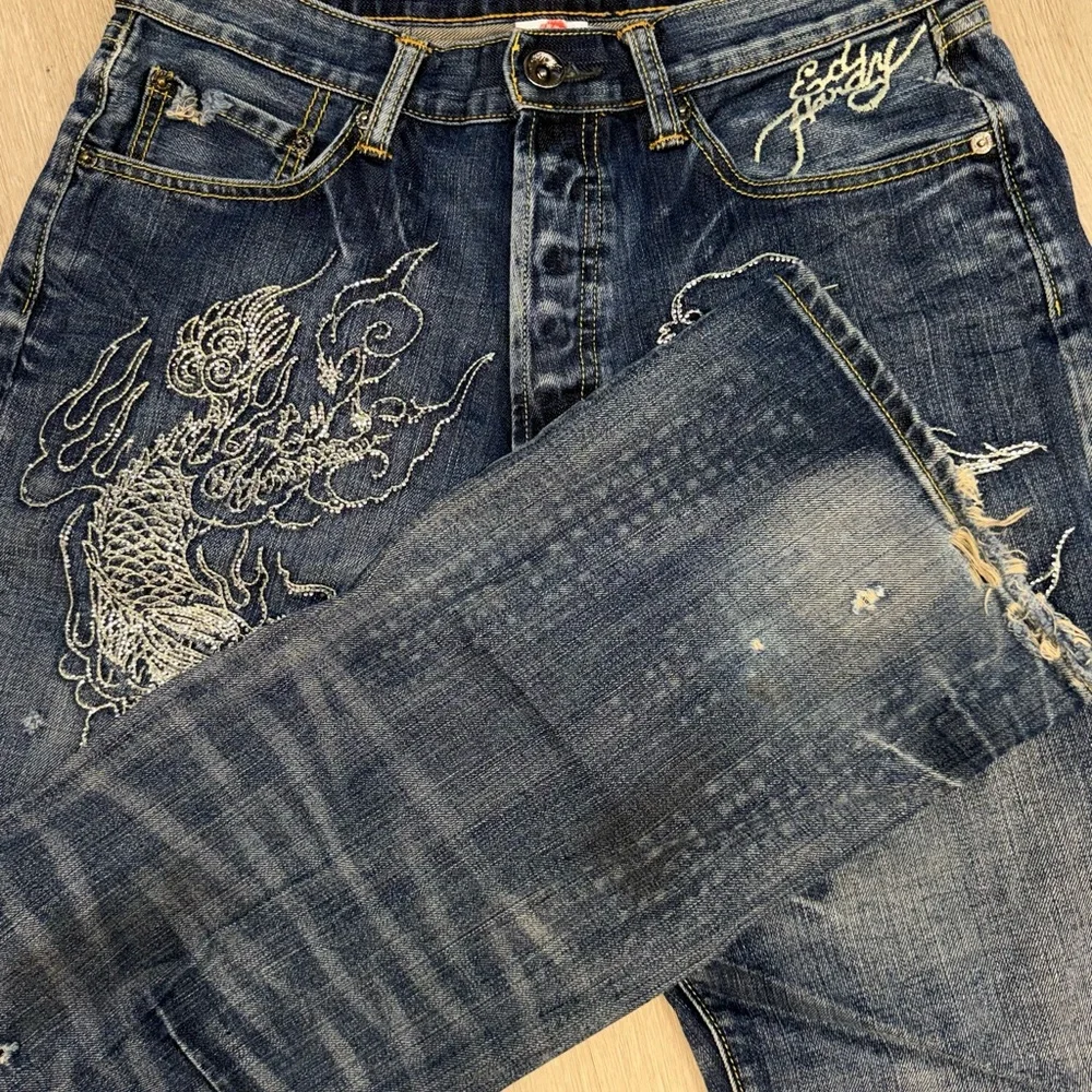 Ed Hardy Dark Blue Relaxed Men's Jeans - Picture 4 of 5